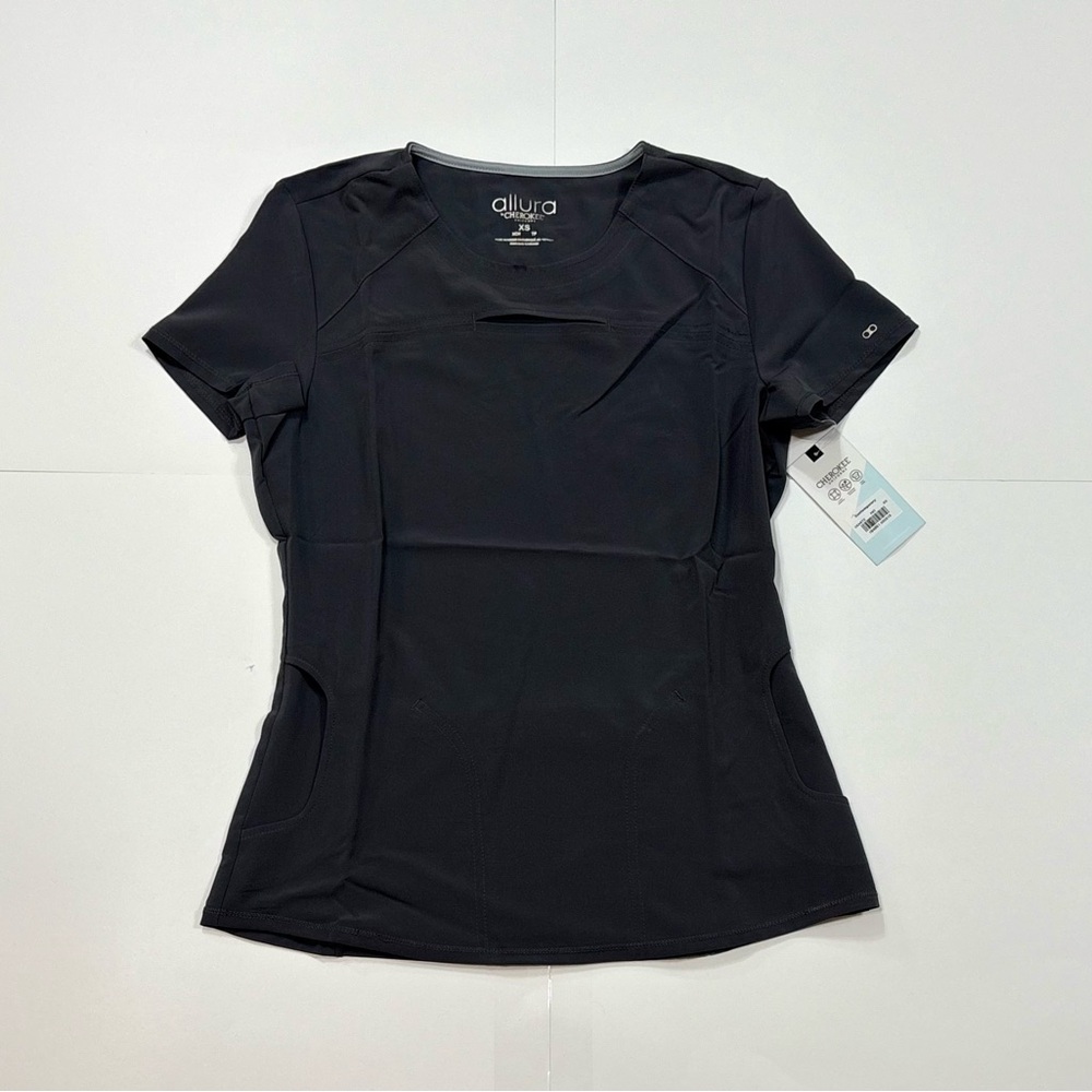 Size XL Cherokee Allura Women's SS Scrubs Top CKA672 Pewter Gray NEW NWT